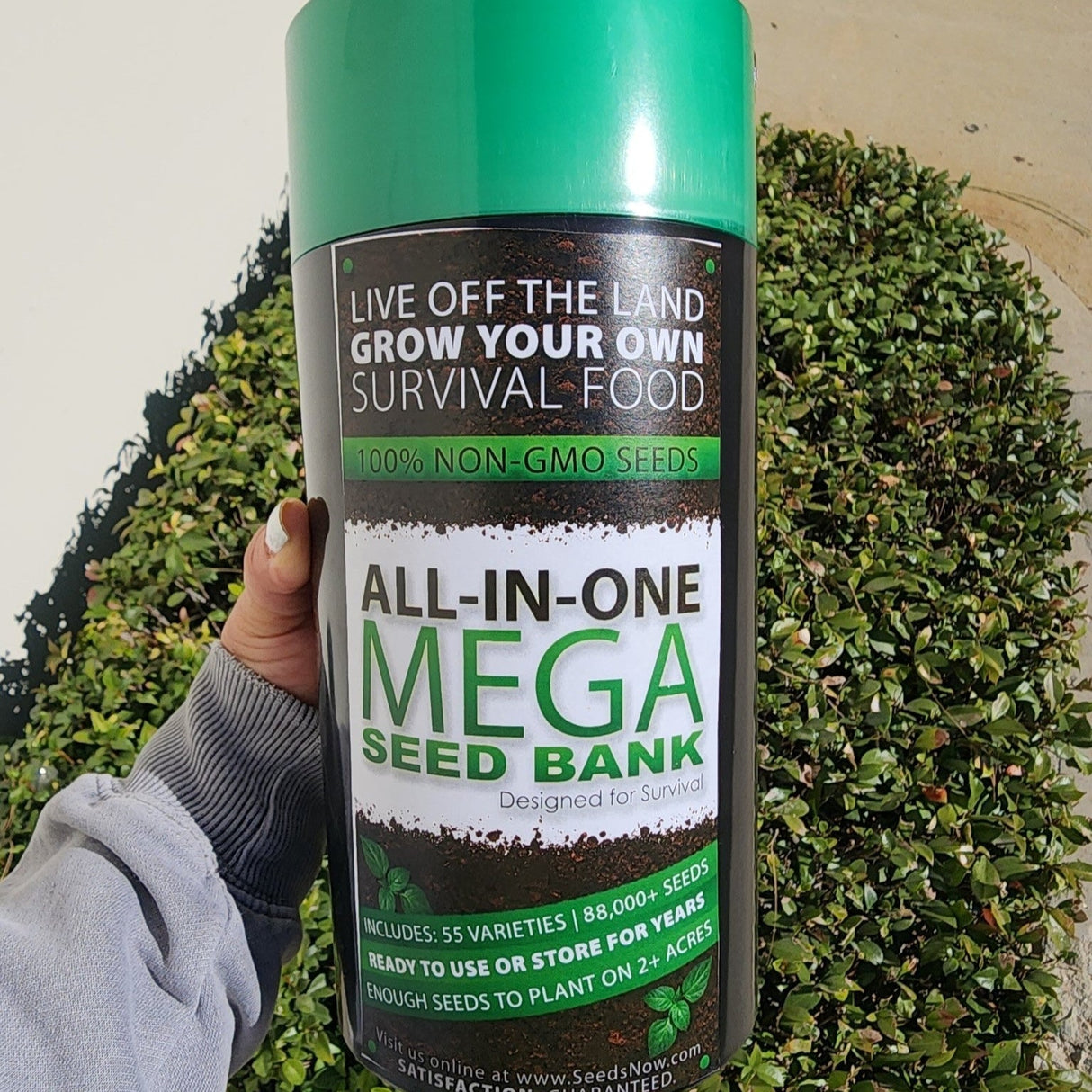 Large Mega Seed Bank with 55 varieties and 88,000+ non-GMO seeds in a heavy-duty airtight storage vault for survival and long-term planting.