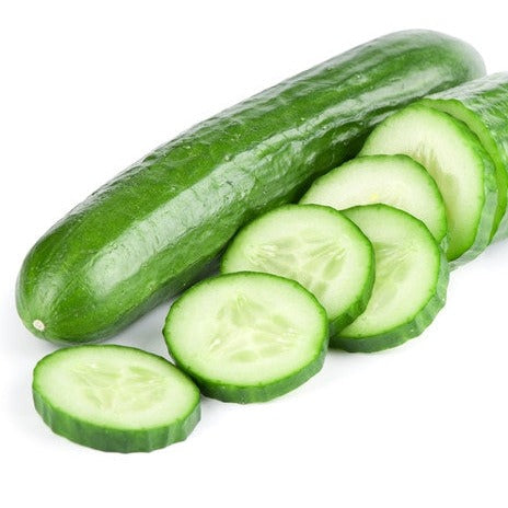 Fresh green cucumber from SeedsNow Ashley seeds, showing smooth skin and elongated shape on a white background.