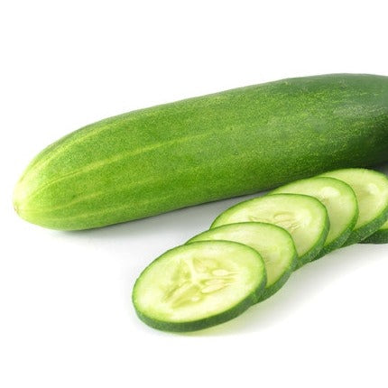 Everbearing cucumber seeds from SeedsNow in a packet, with a close-up of fresh green cucumbers and seed packaging.