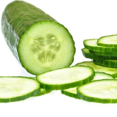 Tendergreen Burpless cucumber whole and sliced showing fresh green interior and skin